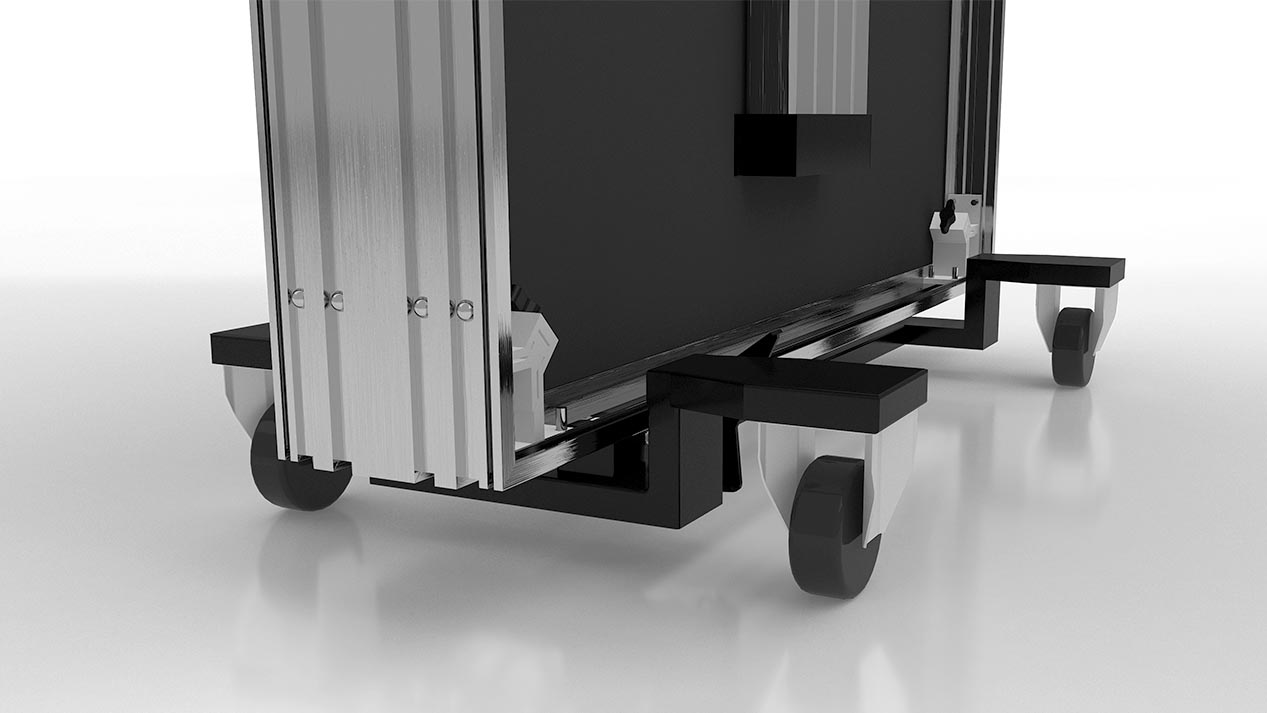 Close up of built in wheels for ready stage