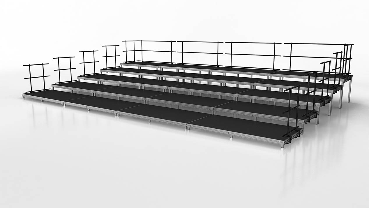 Large seated band or audience risers quarter view